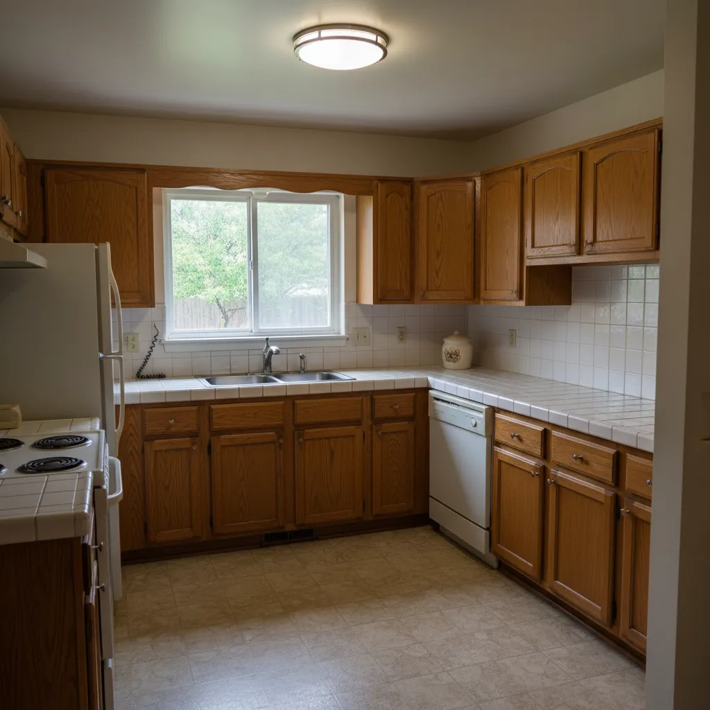 Kitchen before cabinet refacing - dated oak cabinets